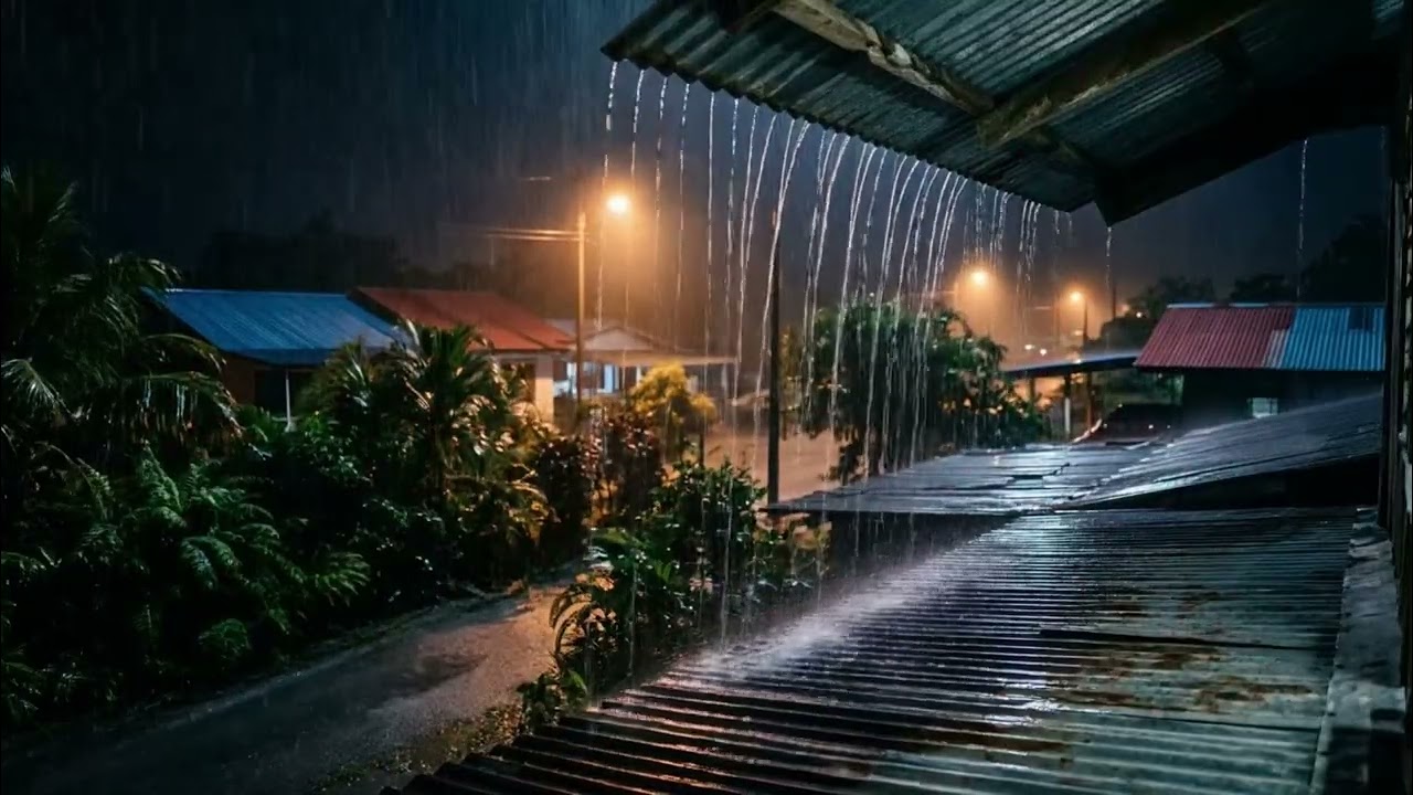 Gradually Into a Deep Sleep with Heavy Rain & Thunder Sounds on a Tin Roof Of a Rural Village