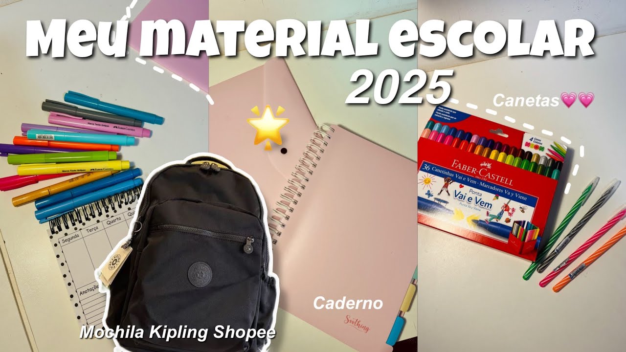 Meu material escolar 2025 / mochila Kipling da shopee🌟📚