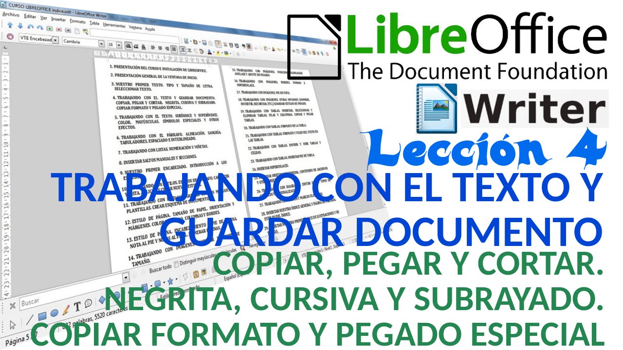 Tutorial LibreOffice Writer - 04/40 Copiar, pegar y cortar. Negrita, cursiva y subrayado.