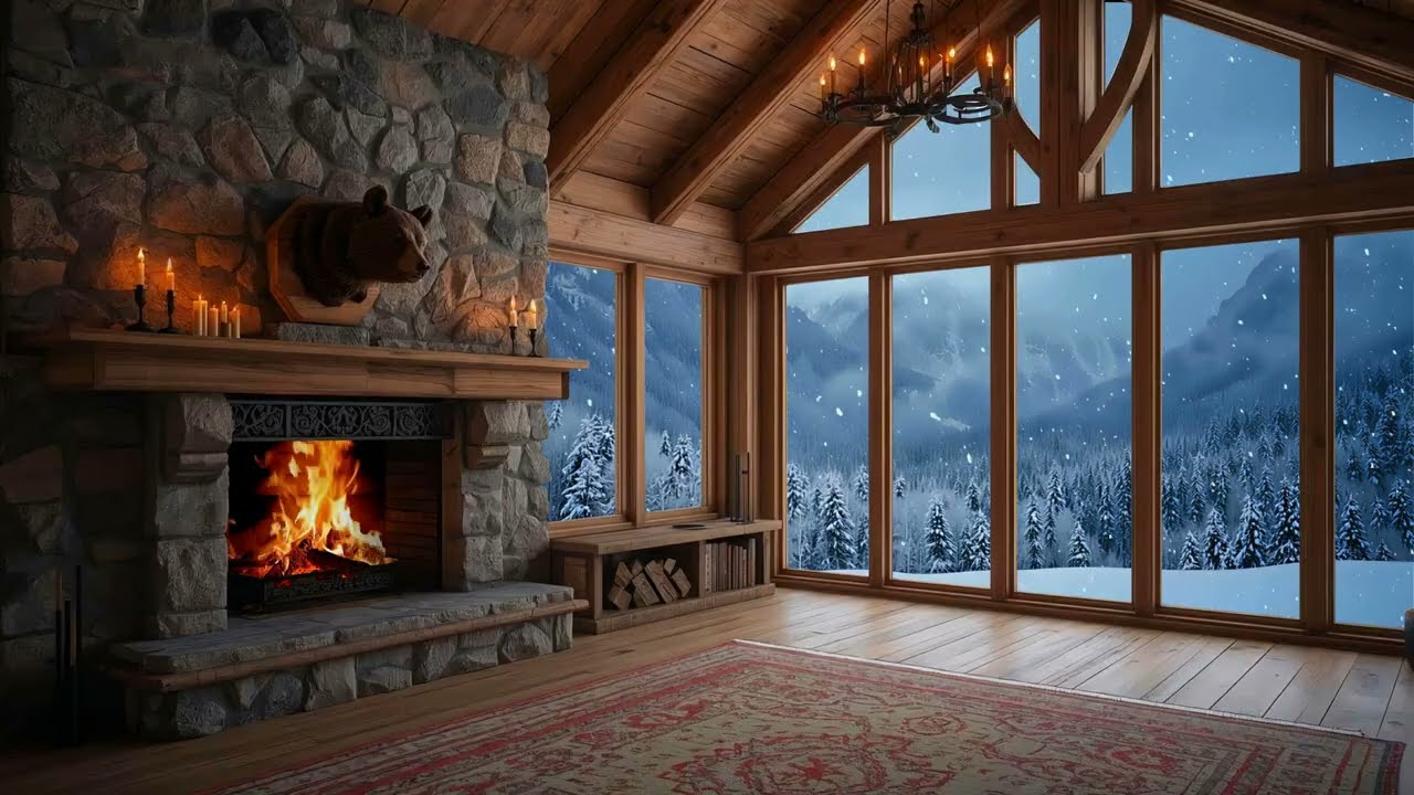 🔥❄️ Fireplace Crackling & Snowfall Sounds – Cozy Winter Sleep | Caucasus-Style Corner Cabin