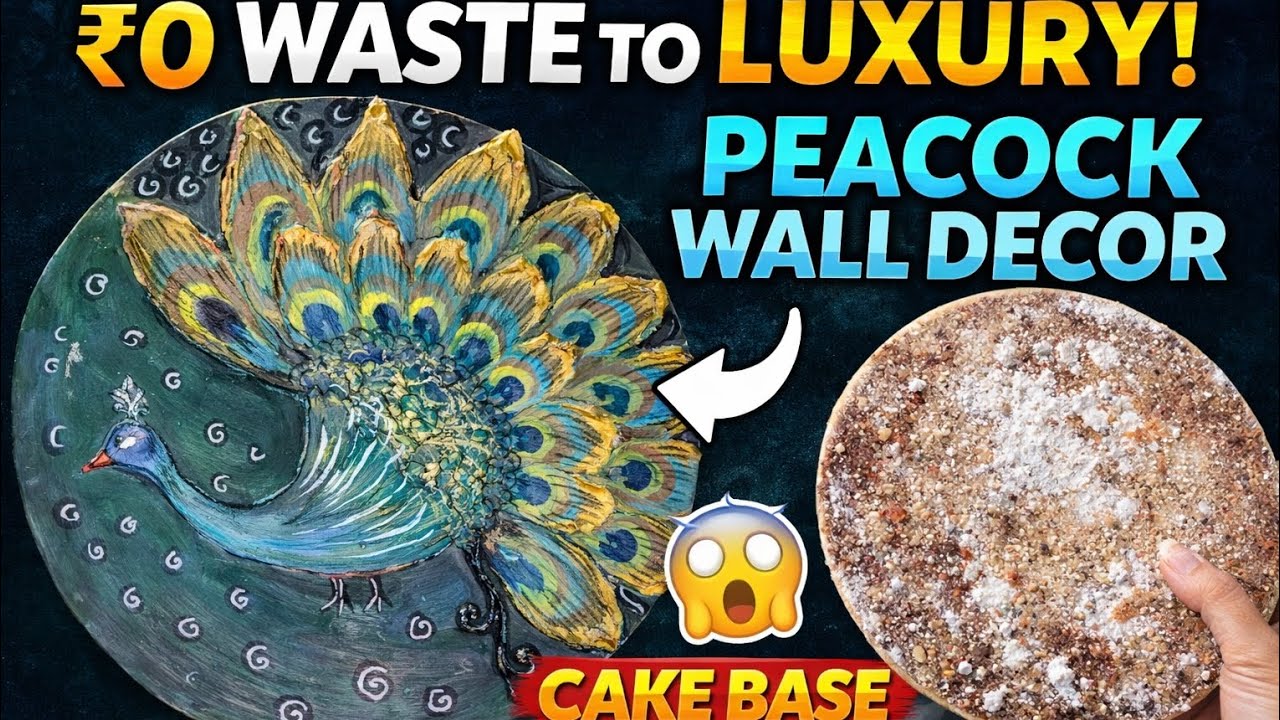 Amazing😱 Peacock Wall Decor 😍 | Waste Cake Base to Luxury🤑Wall Art | Cement Craft 3D DIY🦚🔔