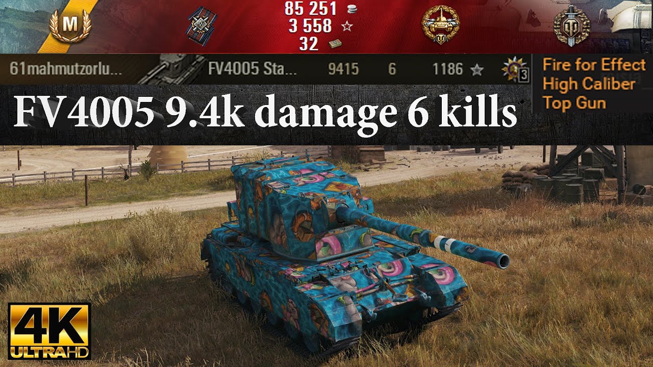 FV4005 Stage II video in Ultra HD 4K🔝 9415 dmg, 6 kills, 1186 exp, High Caliber 🔝 World of Tanks ✔️