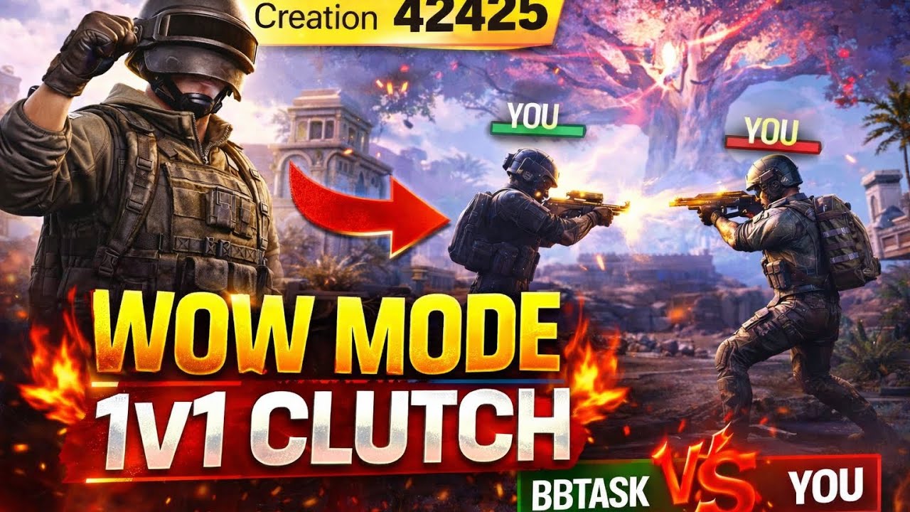 Creation Code 42425 |🔥 BGMI WOW MODE 1V1 CLUTCH GAMEPLAY 🔥 Aaj tu Aag Laga Di