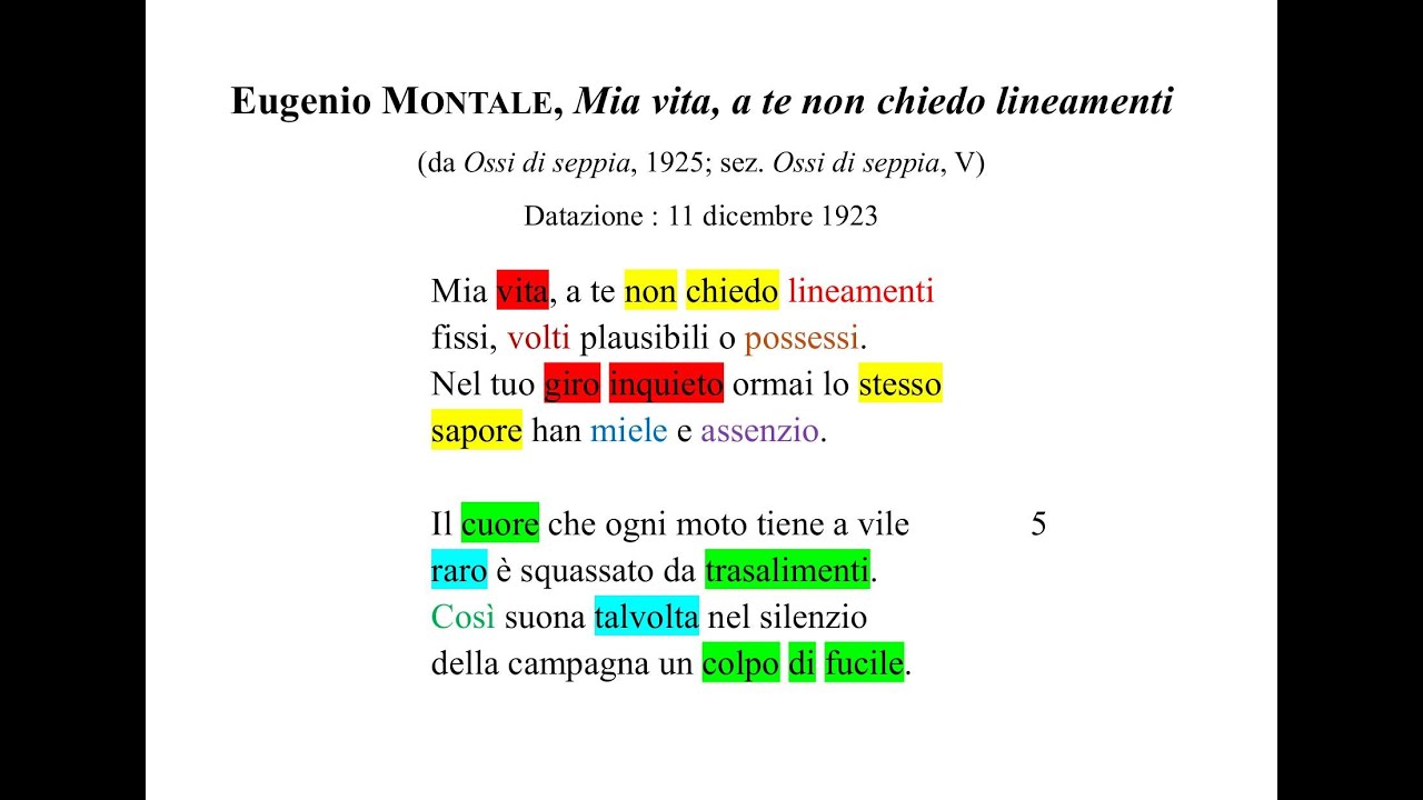Eugenio Montale, "Mia vita, a te non chiedo lineamenti" (da "Ossi di seppia") : analisi e commento