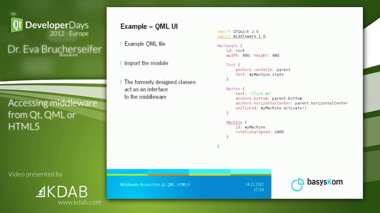 QtDD12 - Accessing middleware from Qt, QML or HTML5 - Dr. Eva Brucherseifer