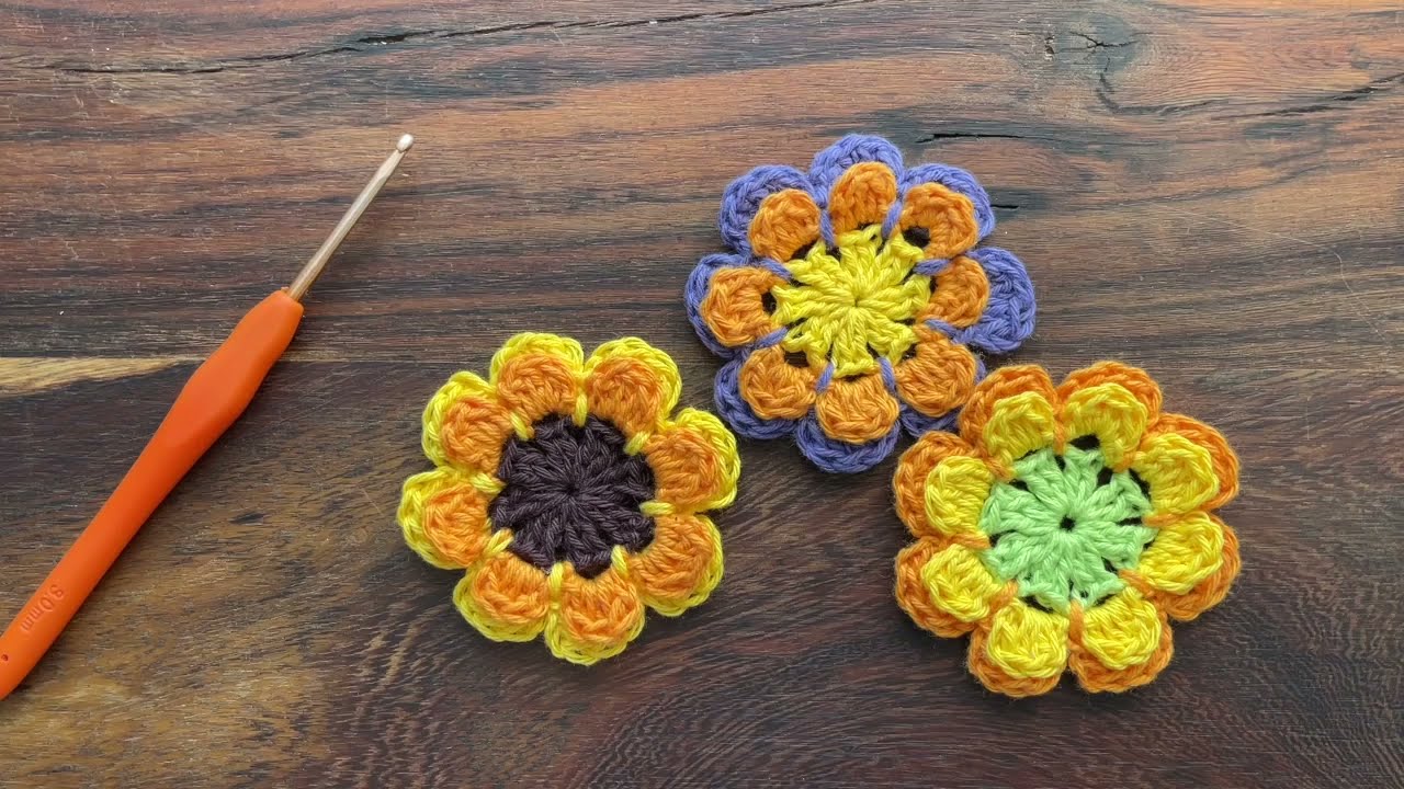 Crochet flower applique tutorial    Hæklet blomst