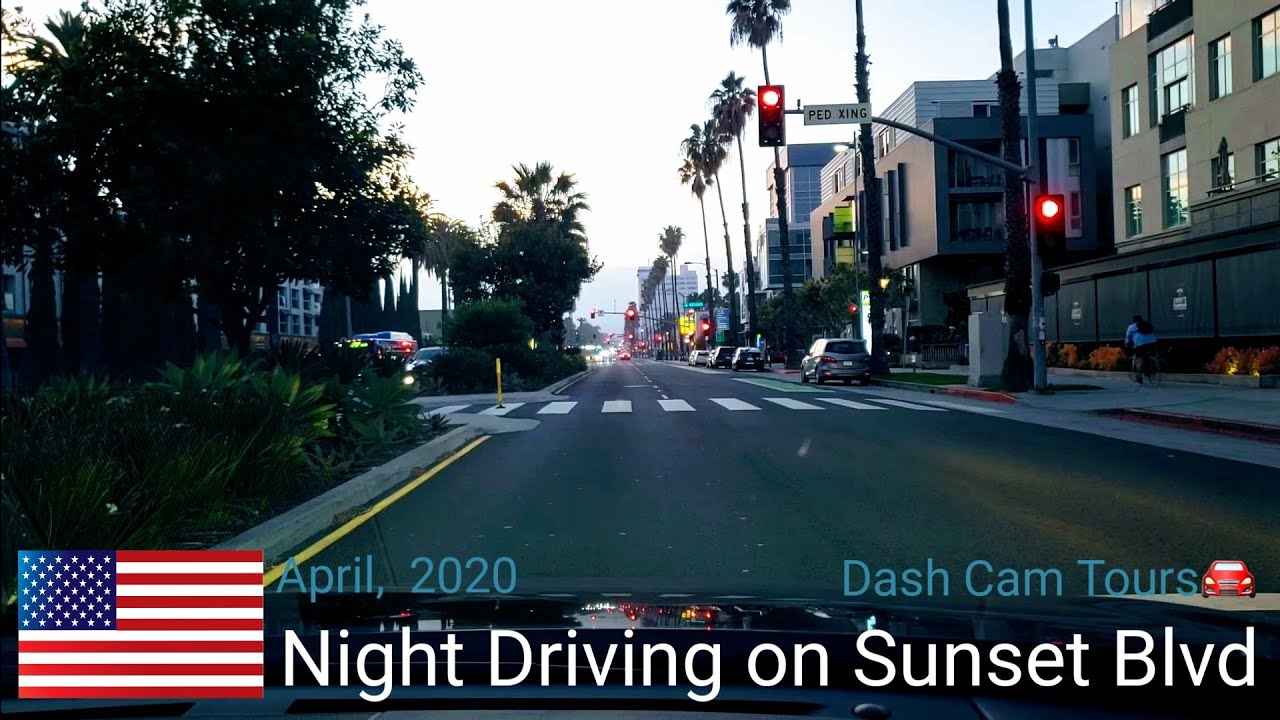 Night Driving from Santa Monica to West Hollywood on Sunset Blvd. Dash Cam Tours 🚘