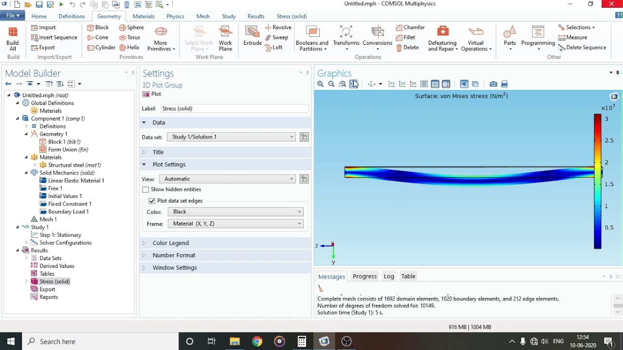 Analysis of Fixed Beam by COMSOL Multiphysics (Solid Mechanics Module)