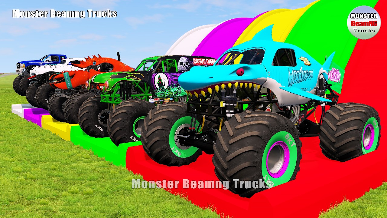 Triple Flatbed Trailer Monster Trucks Transport with Slide Color - BeamNG.drive 531