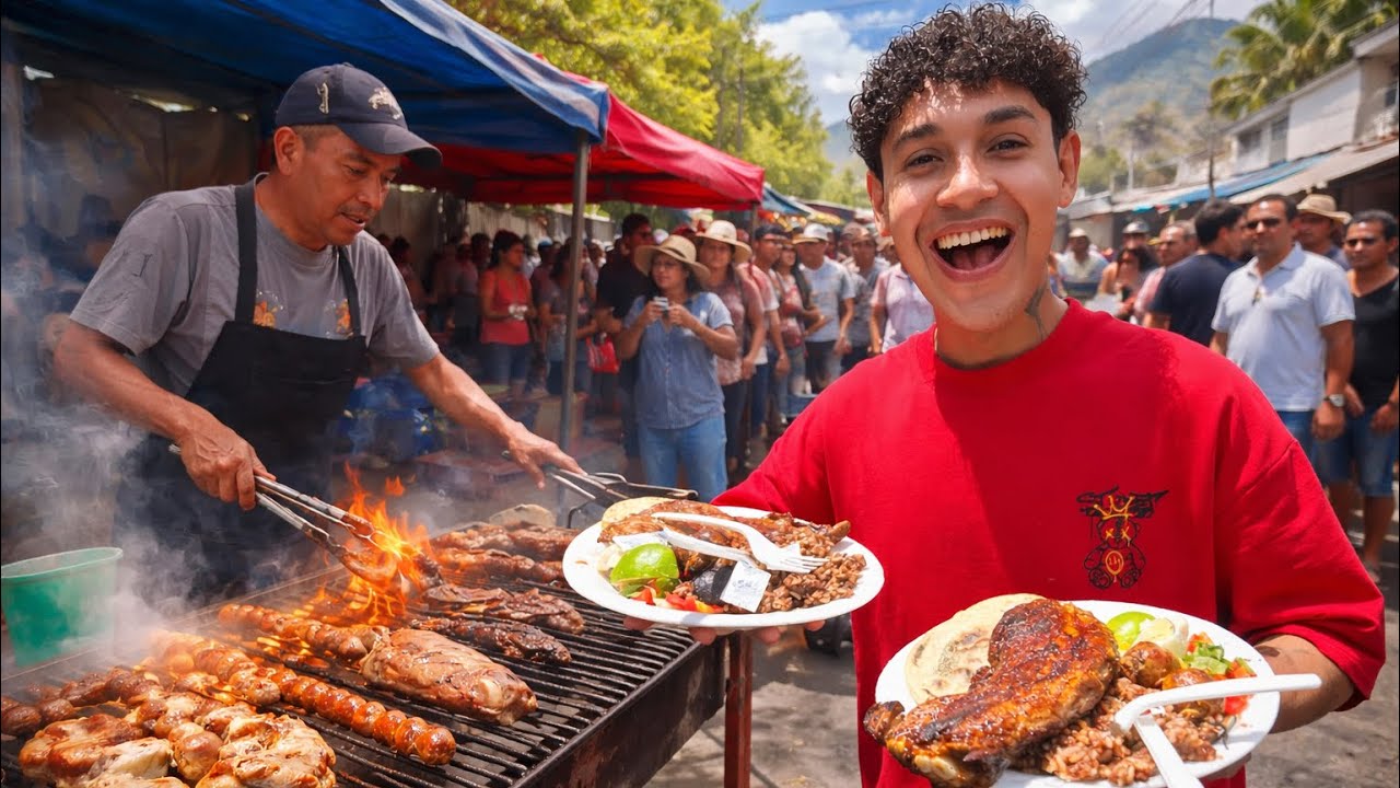 Deliciosos asados en San Salvador 😮&zwj;💨hacen cola por ellos 😱