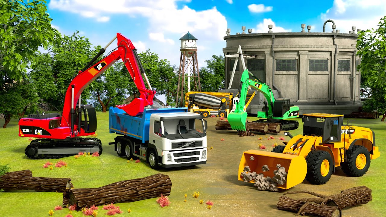 🚜 Construction Vehicles Clear the Forest  Heavy Machinery Work Zone 3D