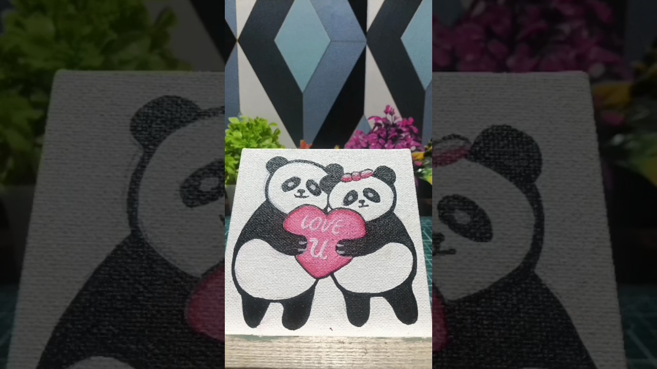 Cute Panda Couple Mini Canvas Painting 🐼❤️ | Easy Acrylic Painting for Beginners