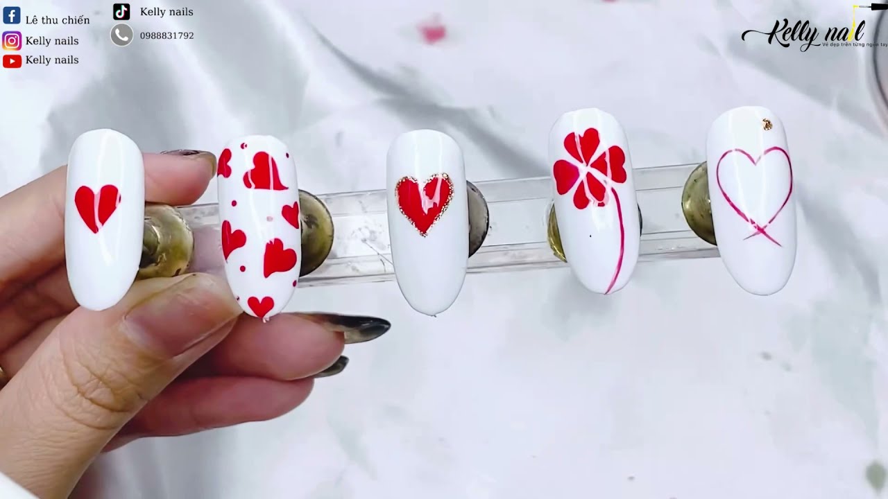 Mẹo vẽ hình TRÁI TIM nail bằng bút chấm bi - 5 mẫu siêu nhanh | Kelly nails