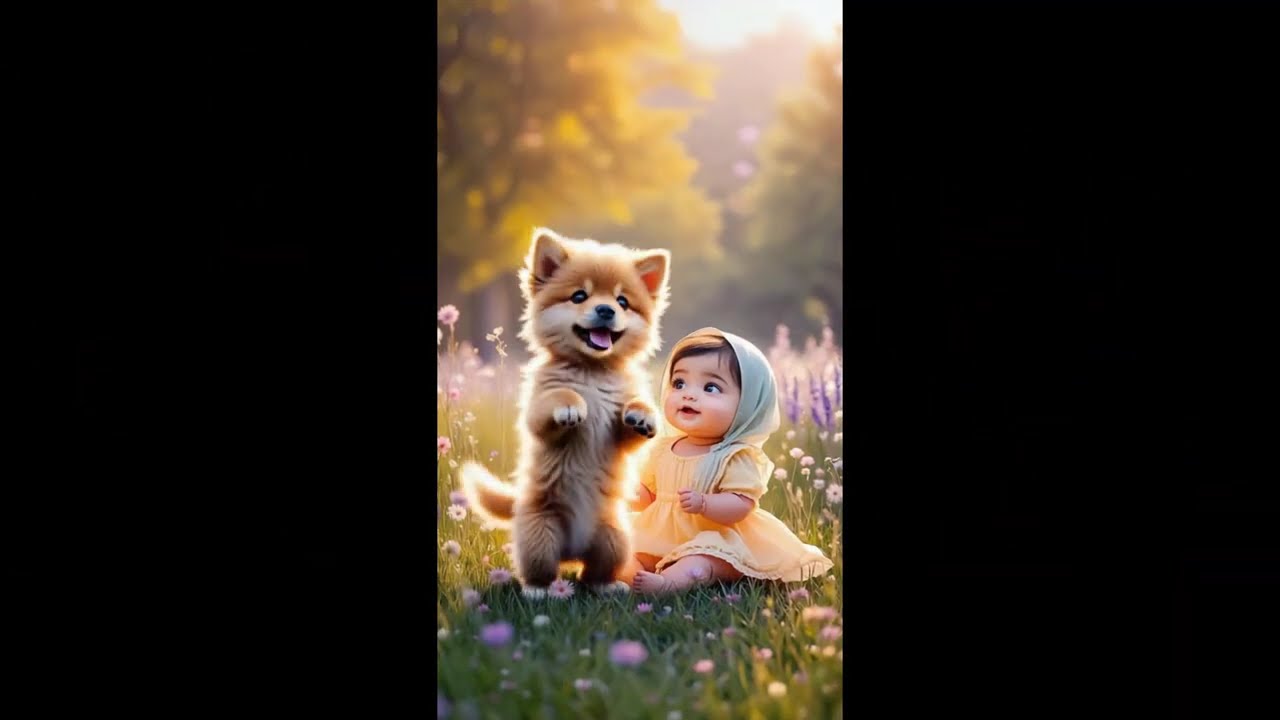 Baby Meets Puppy 🐶💕|| #CuteShorts #cutebaby #dancevideo