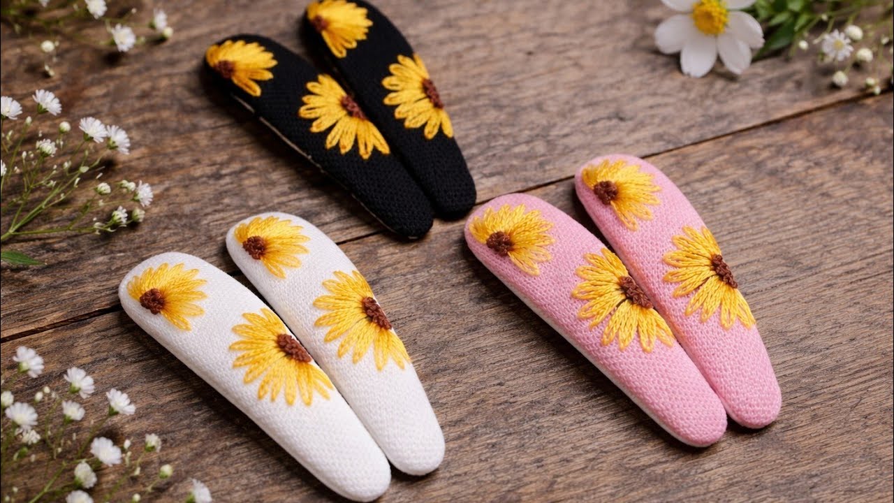how to make hand embroidered hair clip|hand embroidery hair clip design|DIY hand embroidery hairclip