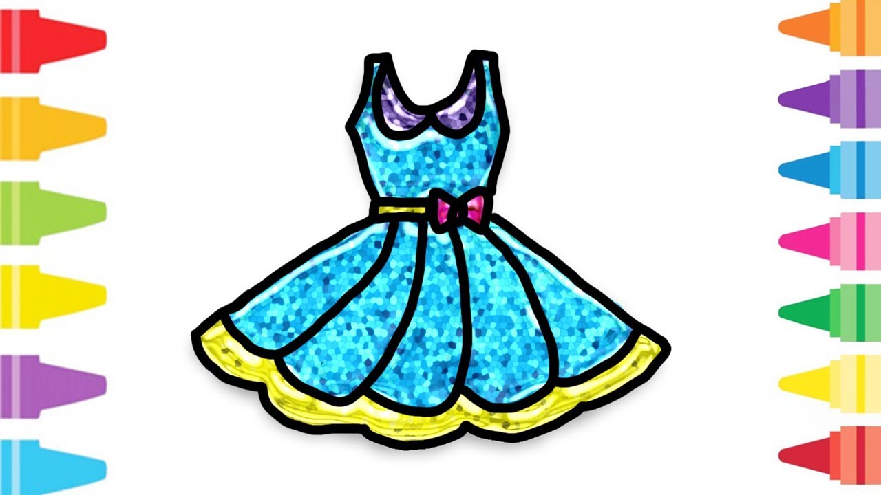 Glitter Dress how to coloring and drawing for Kids & Color pages | Ada Coloring Fun