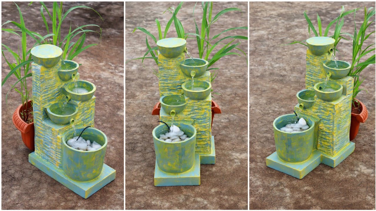 Awesome Wonderful Concrete Indoor Desktop Waterfall Fountain | How to Make Cemented Water Fountain