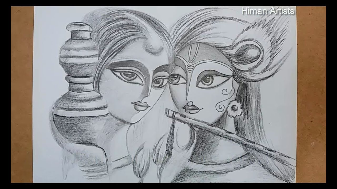 Modern Art Radha Krishna Step by Step || Radha Krishna Sketch