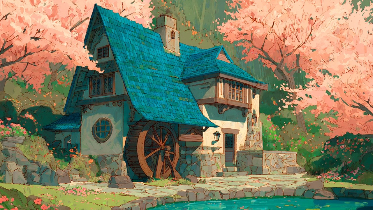 Cherry Blossom Watermill Cottage | Cozy Relaxing Music