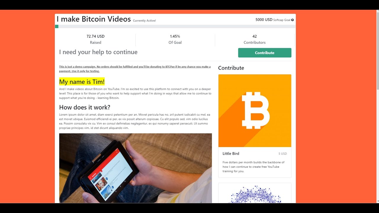 BTCPay Crowdfunding App (Bitcoin Kickstarter and Indiegogo alternative)