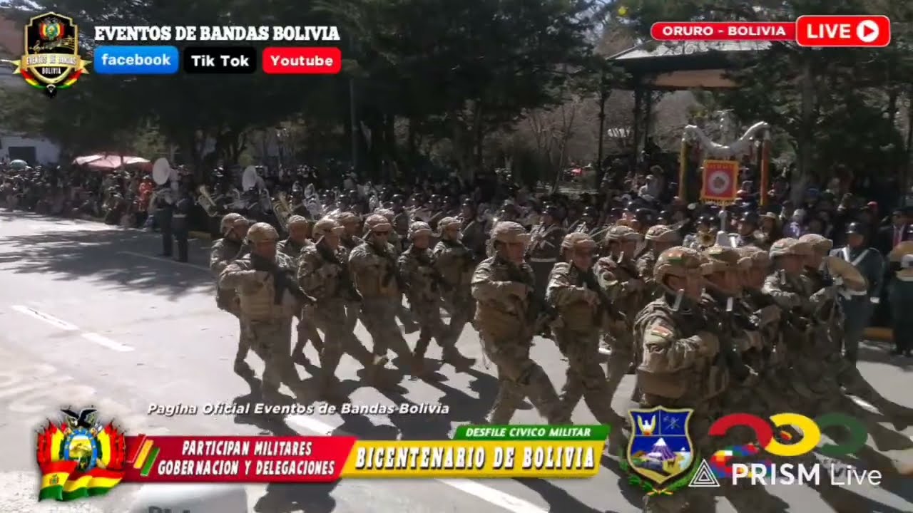 DESFILE CIVICO MILITAR - PARTICIPAN MILITARES, GOBERNACION Y DELEGACIONES - BICENTENARIO DE BOLIVIA