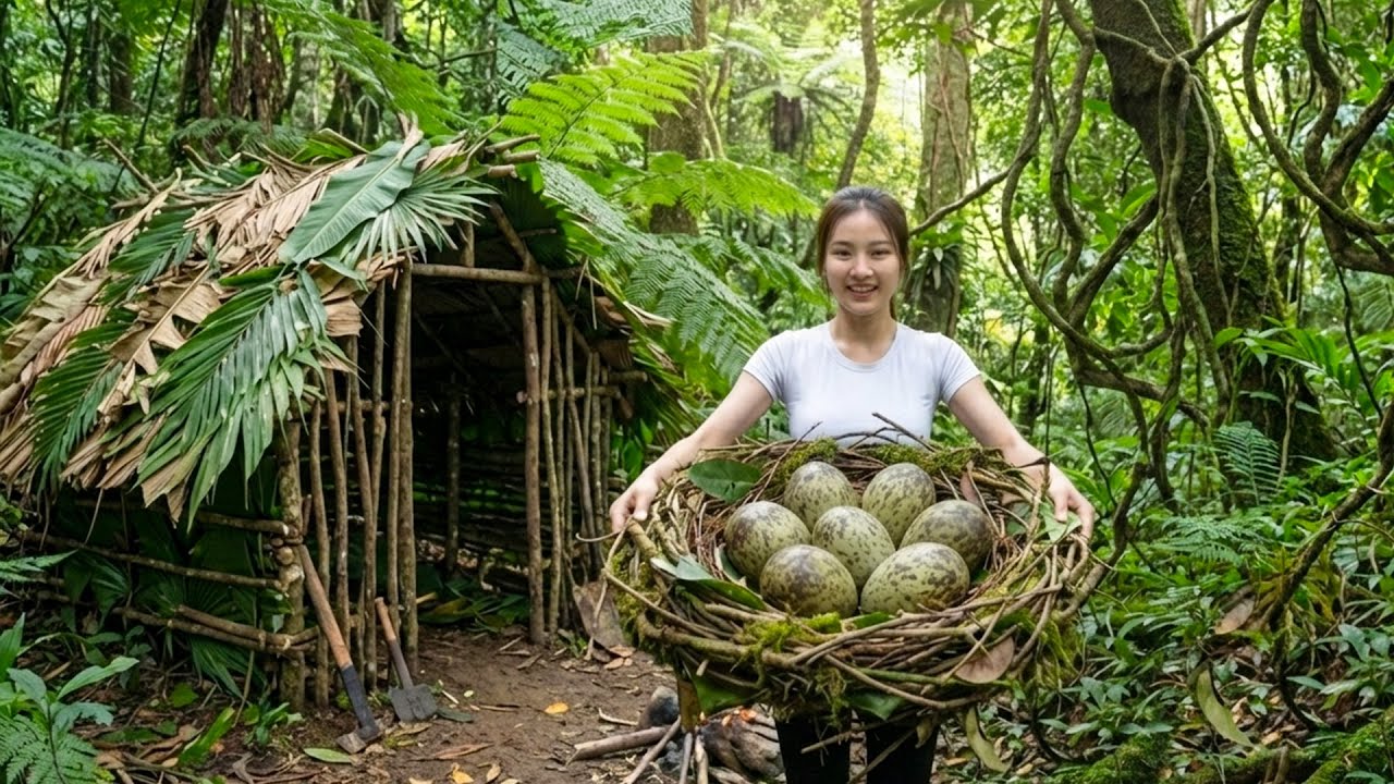 Survival skills in the wild – searching for bird eggs and setting up a shelter in the wilderness.