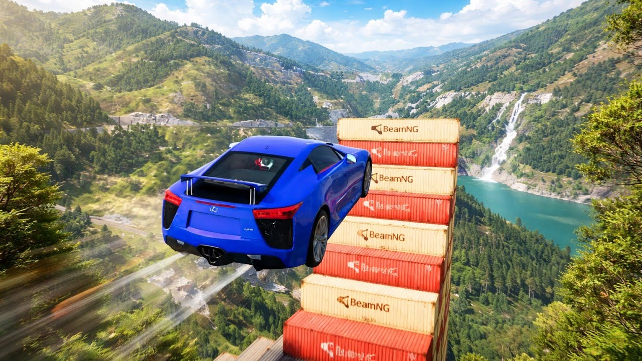 cars jump into the sky Beamng Car Crash Test Car beaming gaming 