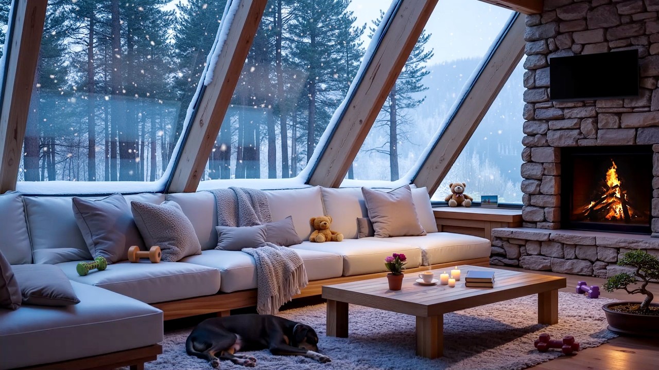 Gentle Winter Piano & Fireside | Snowy Window for Work Stress – Deep Inner Calm