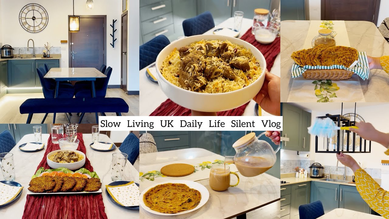 Slow Living UK Daily Life Vlog | Dinner Prep,Chapli Kebab + Kabuli Pulao |Deep Cleaning |Movie Night