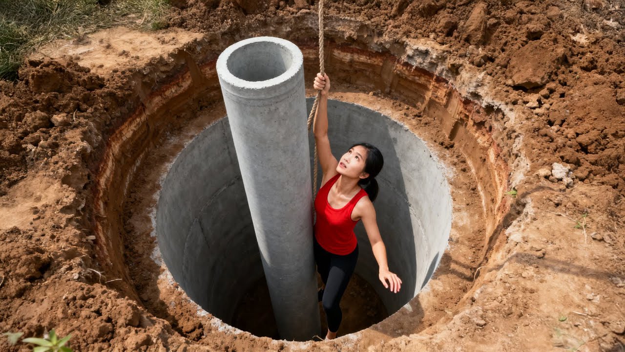 TIMELAPSE : Installing Circular Concrete Pipes into a Well Using a Manual Winch for Cleaner Water