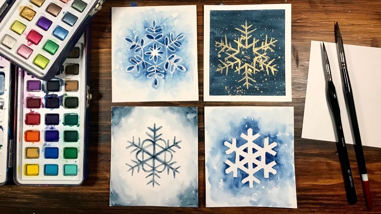 Урок по рисованию снежинок акварелью ❄️ | + необходимые акварельные материалы для зимней акварель...