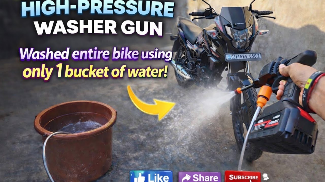 Best Wireless High Pressure Washer Gun | 1 Bucket Water se Puri Bike Wash | Cordless Bike Washer