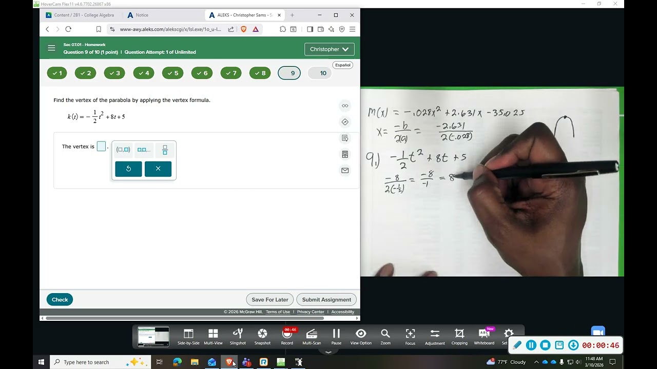 LIT Aleks CA 7 1 Quadratic Functions 9,10