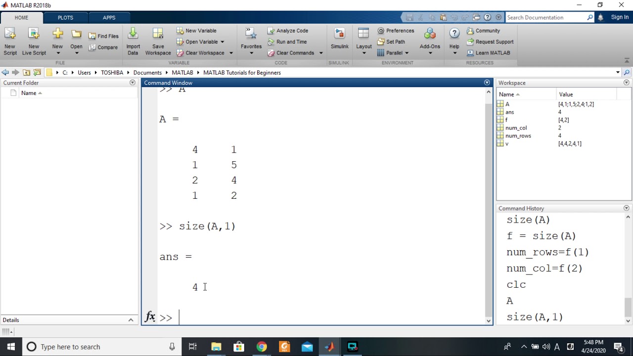 MATLAB 5.13. Arrays - Dimensions (size, length, numel)