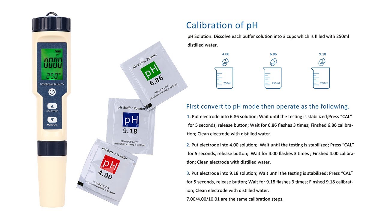 EZ-9909SP pH Calibrate at 6.86/4.00/9.18 pH CAL pH calibration 6.86