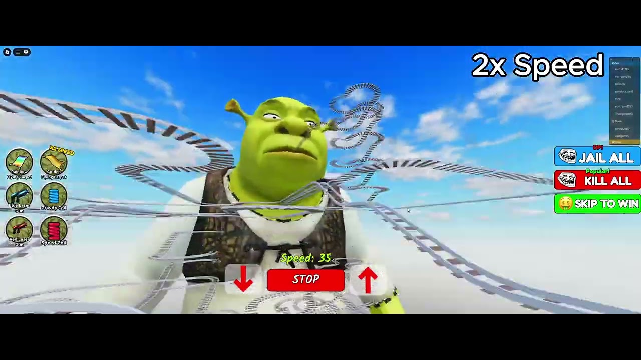 Playing Enter Shrek Cart Ride on Roblox.