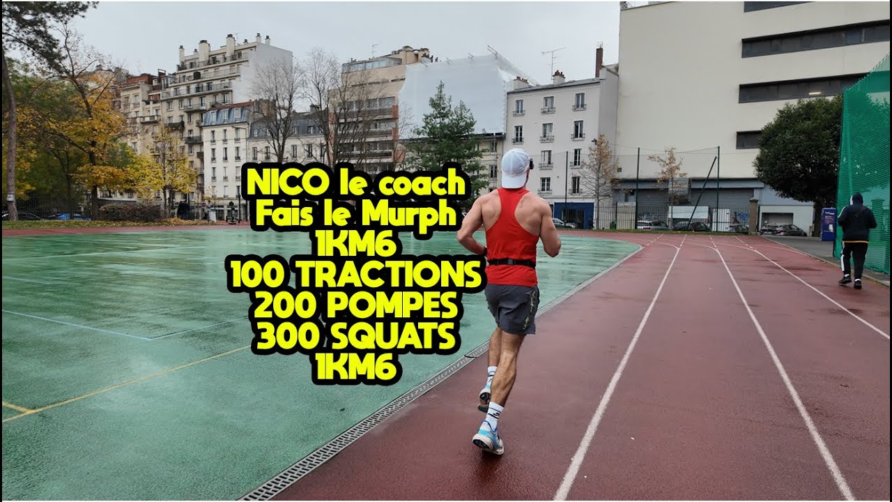 Défi Murph 1KM6 100 TRACTIONS 200 POMPES 300 SQUATS 1KM6 par Nico le coach