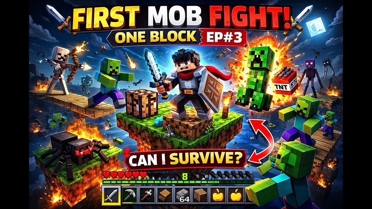 I FOUGHT DANGEROOUS MOBS in One Block! 😱 | Minecraft One Block EP#3