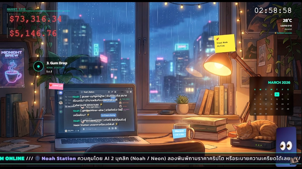 EP83 🔴 Living Lofi Server 🧬 โหมด: อุ่นใจใต้แสงดาวเงียบ | Noah Station