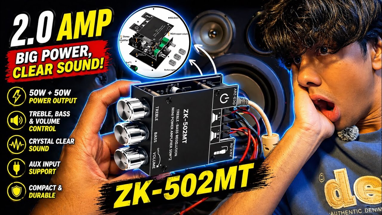 Powerful 🔥 2.0, ZK-502MT Class D amplifier board review and testing | Audio IC by Heroic Techniques