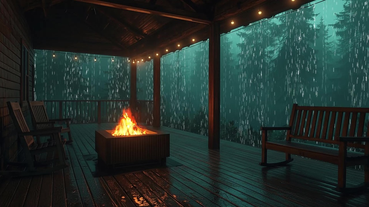 Rain on Porch Roof Sounds For Soothing Night 🌧️ | Calm Anxiety & Sleep Deep 😴 | Dark Night Ambience