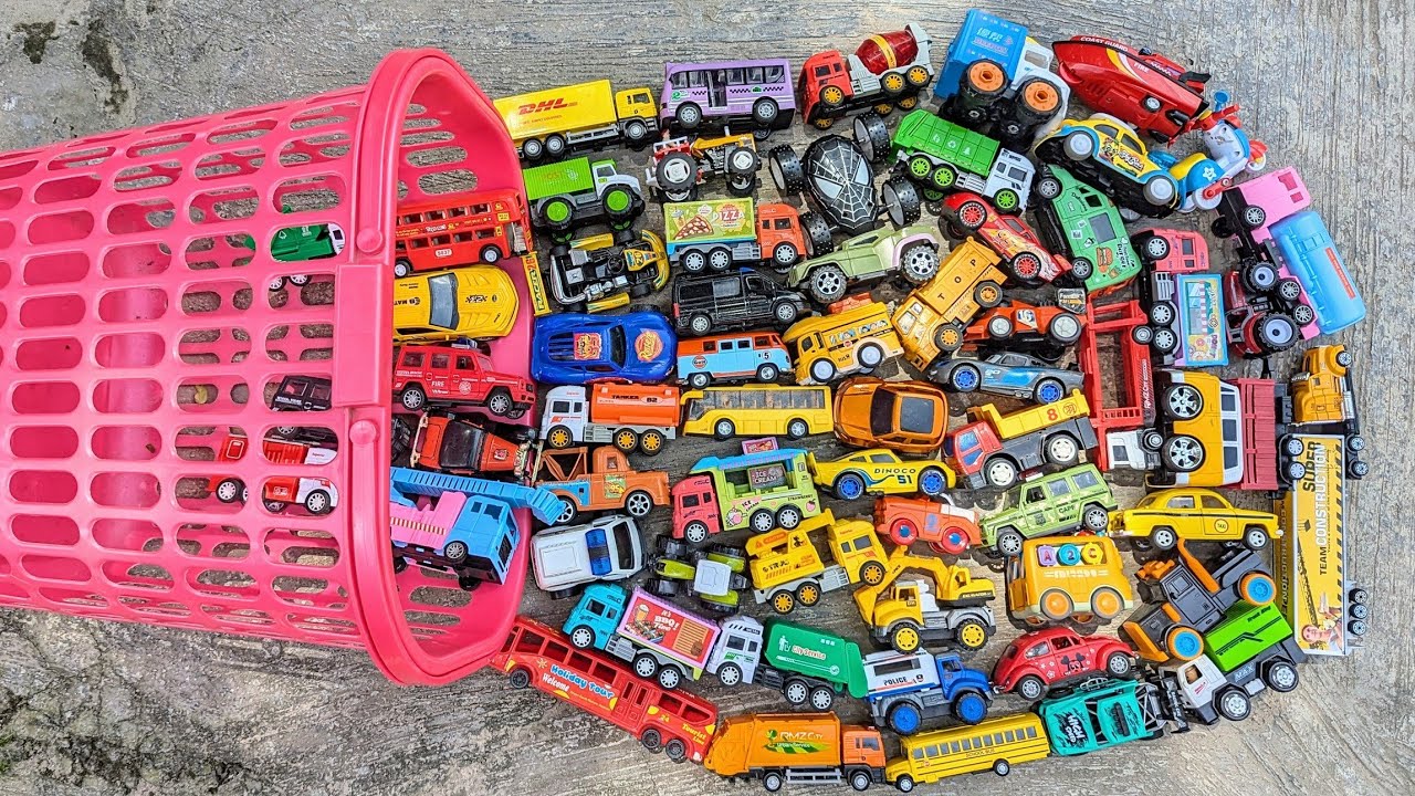 Finding For Excitement Lot Of Vehicles, Toy Trucks, Toy Cars, Toy Buses, Toy Fire Rescue Truck, Bike