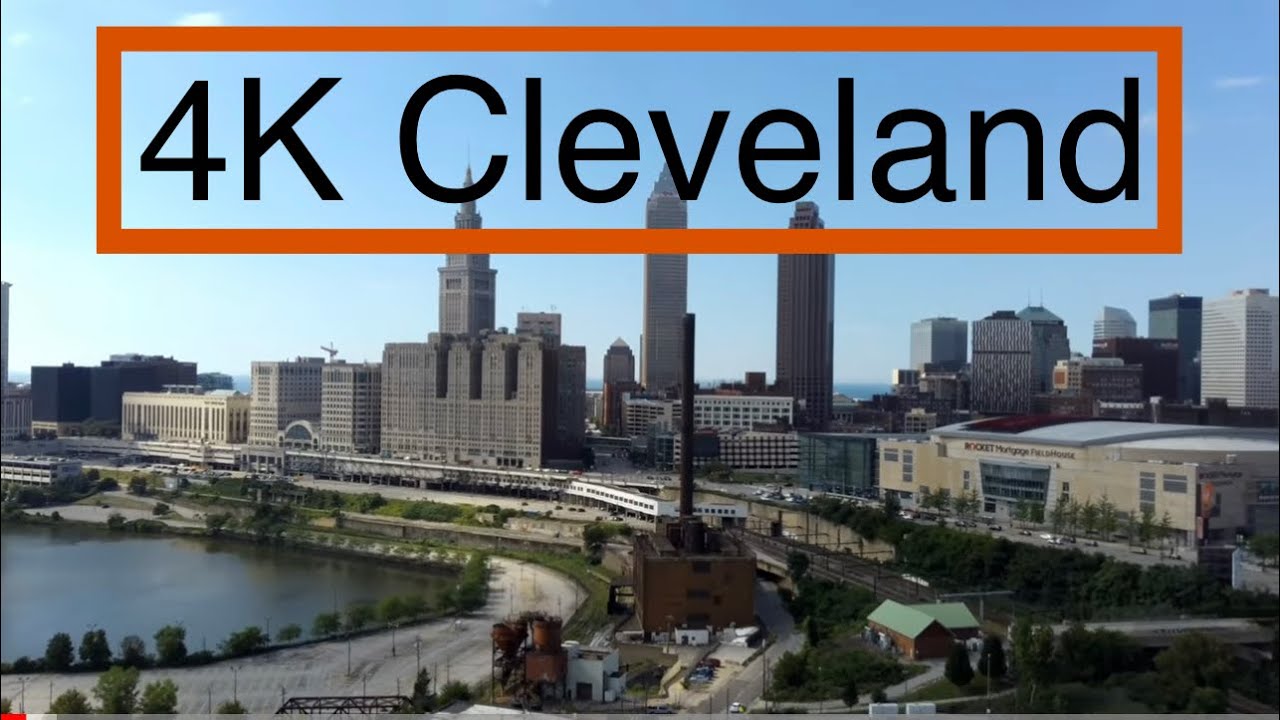 Downtown Cleveland Ohio 4k Aerial Footage with Music. Lake Erie Drone photography. Guardians Stadium