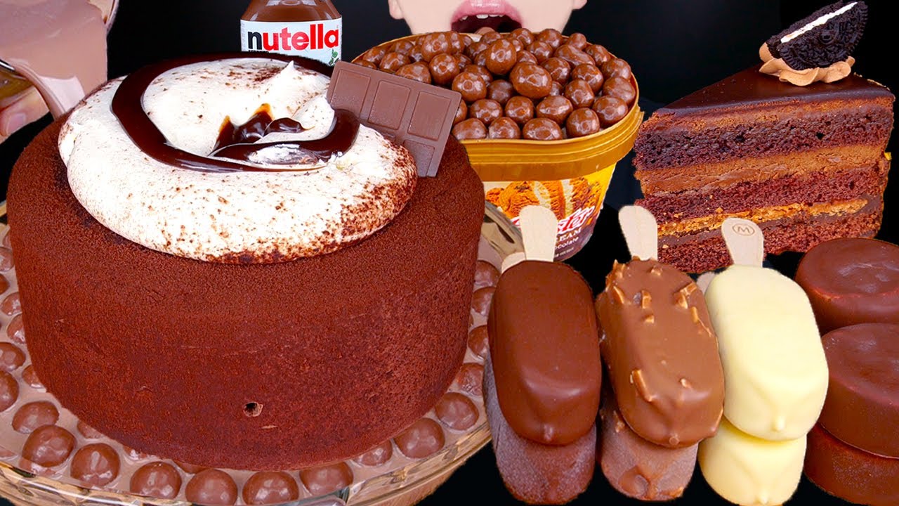 ASMR MALTESERS CHOCOLATE CAKE MAGNUM ICE CREAM OREO NUTELLA DESSERT MUKBANG먹방チョコレート 咀嚼音EATING SOUNDS