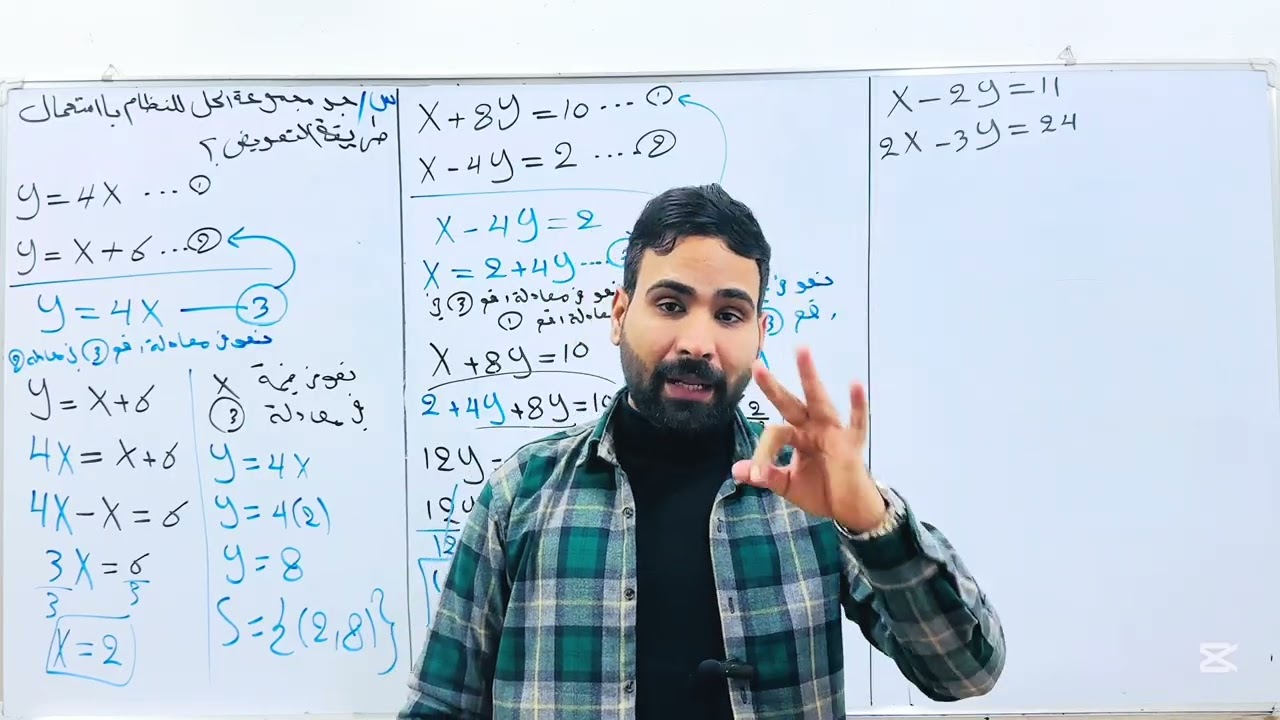 طريقة التعويض  رياضيات الثالث متوسط حل المعادلات بطريقة التعويض 