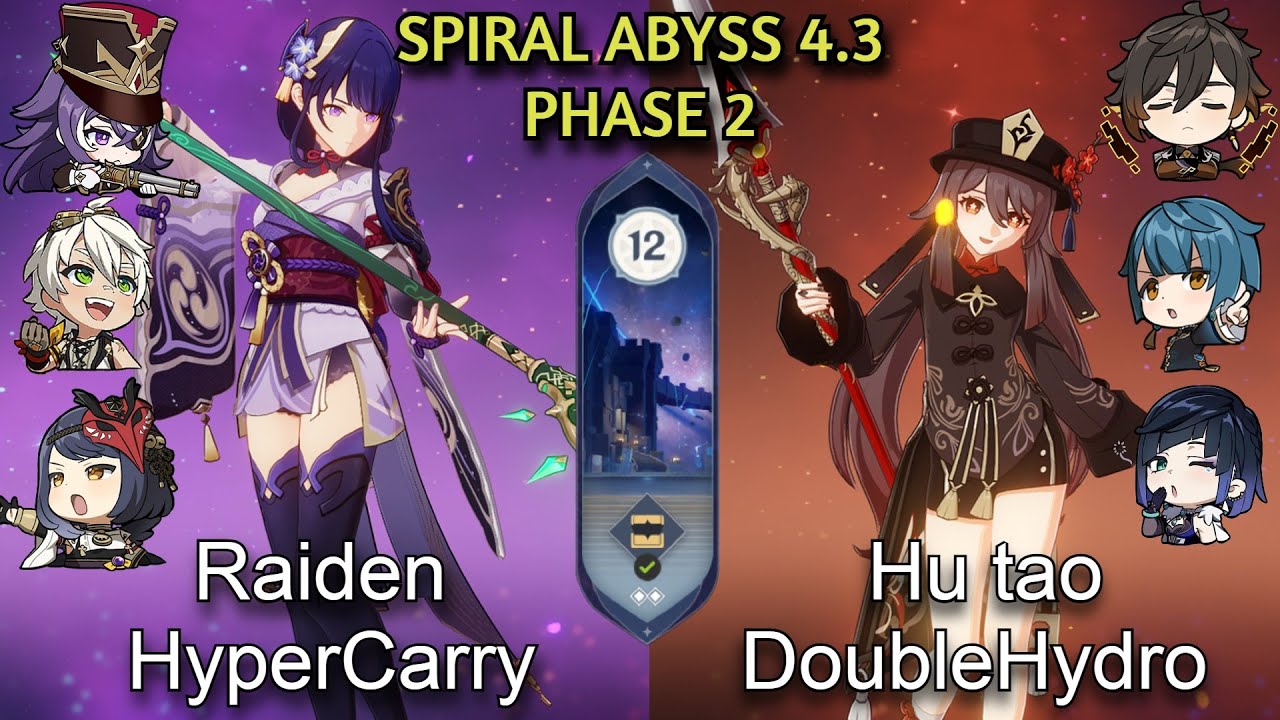 Raiden HyperCarry & Hu tao DoubleHydro | Spiral Abyss 4.3 Floor 12 9 Stars | Genshin Impact