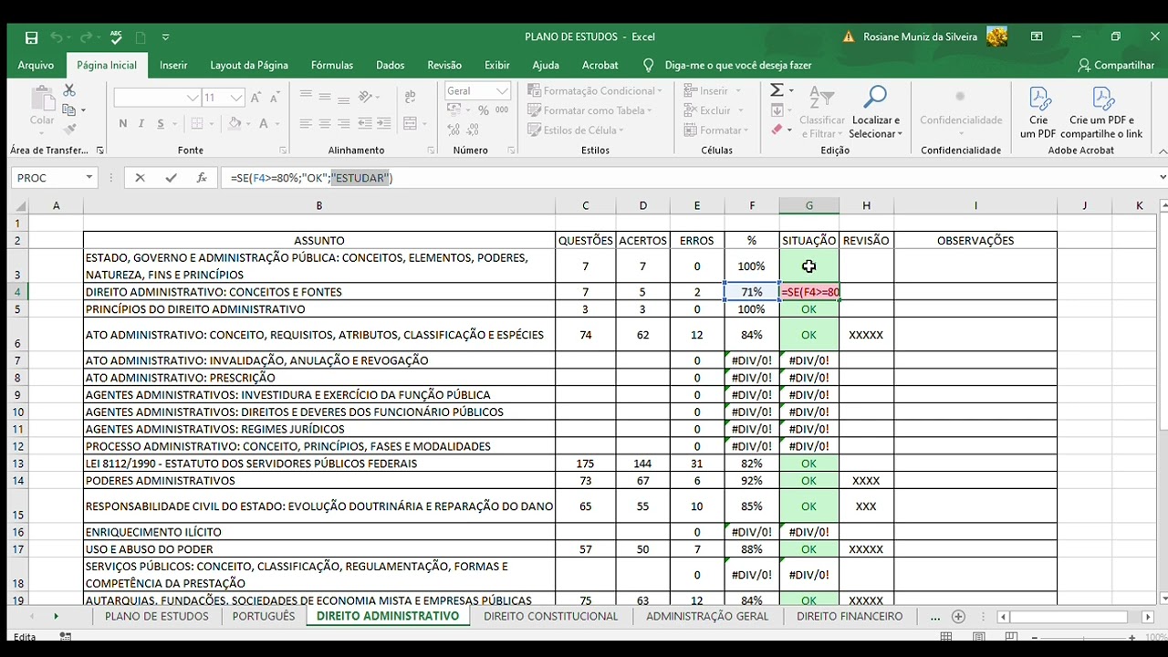 Disponibilizando gratuitamente minha planilha de controle de estudos e questões!