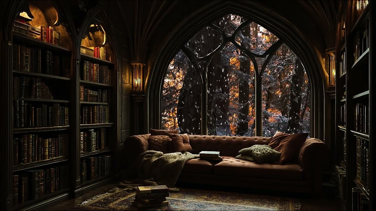 Heavy Snowstorm Old Castle ❄️🔥 Crackling Fireplace Inside for Calm Sleep & Anxiety Relief