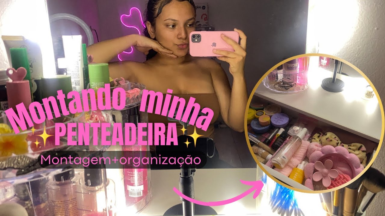 Montando minha penteadeira suspensa✨💗🌷|montagem + organização.