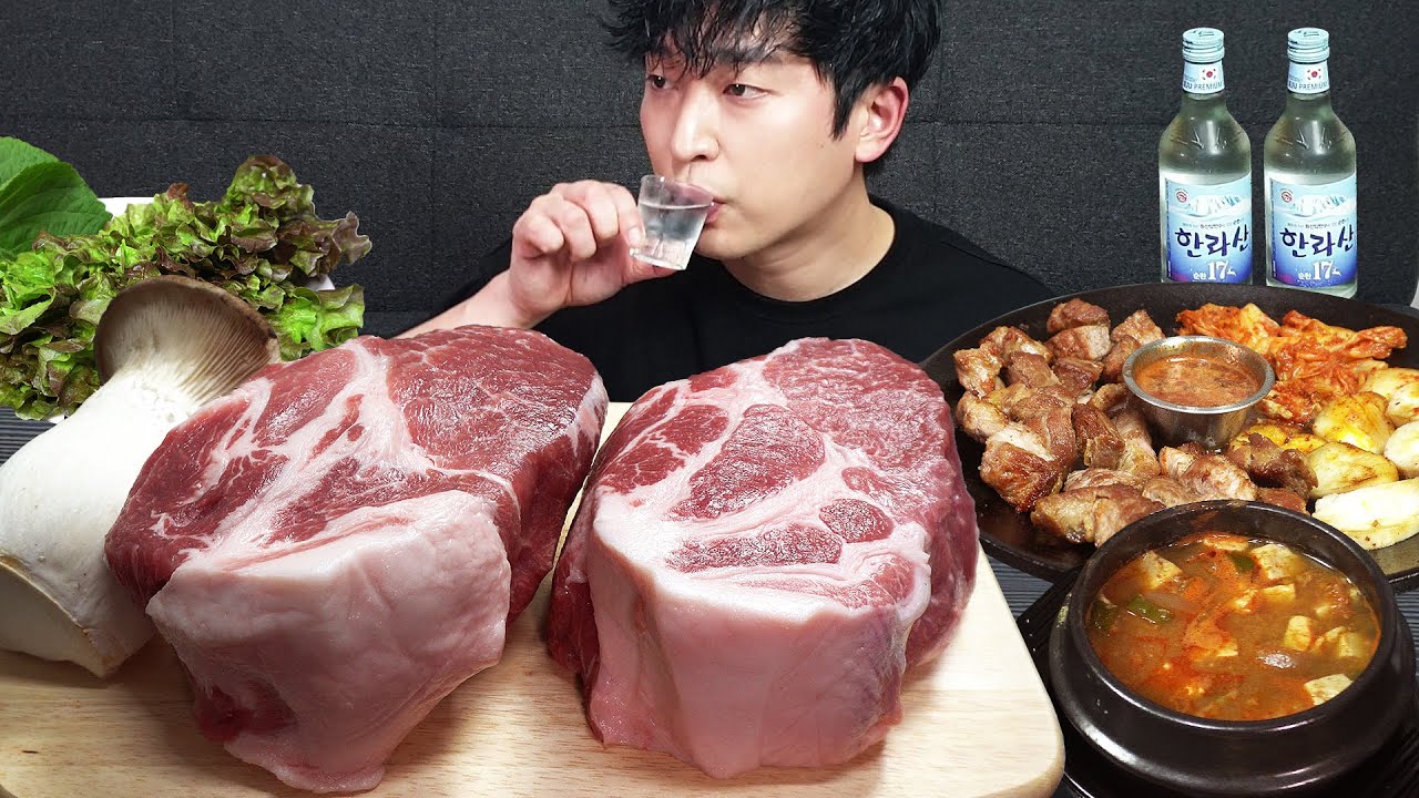 Толстая жареная свинина (жареный рис, рагу из соевой пасты)🥩 MUKBANG REALSOUND ASMR EATINGSHOW